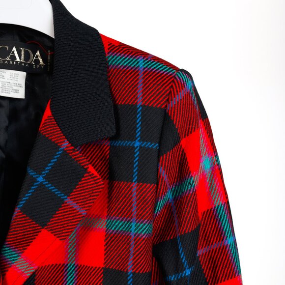 Escada Vintage Red Tartan Single Breasted Tailored Blazer - Picture 4 of 9